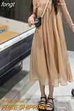 Dress Women Folds Design Solid Sexy Girls A-line College Stylish Korean Fashion Midi Spaghetti Strap Simple