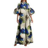 Fongt New Women's Temperament Loose-Fitting Painted Long Dress Big Swing Bubble Sleeve Dress