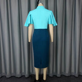 Fongt Retro Half-Necked Collared Lotus Leaf Sleeve Dress High-Rise Elegant Party Dress Dress Dress Dress