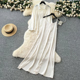 Fongt Temperament Two Sets Of Women's Languid Languid Wind Outside The Thin Loose Long-Sleeved Sunscreen Jacket + Sling Dress