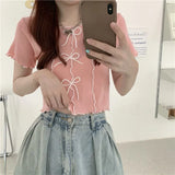 Bow Bow Short-Sleeved T-Shirt 2025 Summer New Hundred Korean Version In Short Small Man With