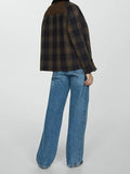2024 Spring And Autumn Fashion Personality Street Retro Plaid Fur Collar Zipper Decorative Button Coat Female-Outfit
