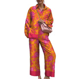 Fongt 2024 New Women's Temperament Commuter Loose Print Long Sleeve Wide-Leg Pants Fashion Suit