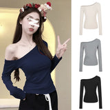 Fongt Desire Hot Girl Slim Slim Show Thin Off-Shoulder Long Sleeve T-Shirt Women's Early Autumn Design Sense Versatile Bottom Shirt Student
