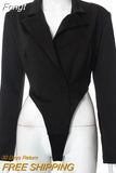 Women's Blazer Notched Collar Slim Backless Covered Button Long Sleeve Jackets Bodysuits Autumn 2023 New