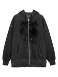 Oversized Skeleton Print Zipper Hoodie-Outfit