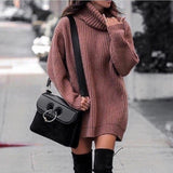 Fongt And Winter New Women's High Collar Medium Long Knit Jumper Long Sleeve Dress Sweater Women's