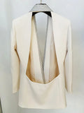 QUALITY 2023 Newest Fashion Designer Jacket Women's Stylish Backless Diamonds Beaded Shawl Collar Long
