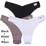 3Pcs Cotton Panties Women's Underwear G-string Comfortable Casual T Back Female V Shaped Waist Thong Intimate