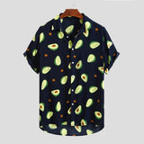Hawaii Avocado Printed Shirts for Men Casual Loose Tropical Hawaiian Short Sleeve Shirts High Quality Button Down-Outfit