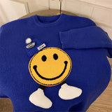 Fongt Wind Smiling Face Sweater Female Autumn Winter New Style Large Size Set Sweater Design Sense Round Collar Adds Thick Bottom Unlined Upper Garment-Outfit