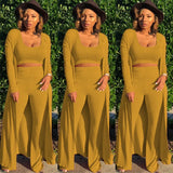knitted long sleeve cardigan coat loose wide leg pants crop top 3 piece set for female women autumn winter women's