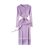 Fongt Fragrant High-End Autumn And Winter Round Collar With Thick Knitted Dress With Belts And Hips Skirt Sweater