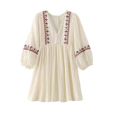 2024 New Street Style V-Collar Stitched Embroidered Short Dress 5770042-Outfit