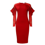 Fongt Women's New Fashion Temperament Lace Splicing Body Sexy OL African Dress
