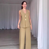 Fongt Summer New Solid Color Sleeveless Slim Vest Temperament Commuter Suit Pants Suit-Outfit
