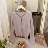 Gentle Little Gold Bean Buckle Hit Color V-Collar Knitted Cardigan Women's Spring Leisure Outfit Shows Thin Korean Style Coat-Outfit