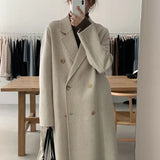 Fongt Chic Autumn And Winter Simple Temperament Collar Double Buckle Strap Loose Long-Term Warm Coat Coat