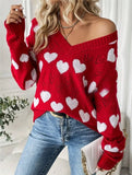 Fongt Wear Knitted Top Girl Loose Hollow V Collar Love Sweater