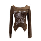 Fongt Breeze Butterfly Graffiti Mesh Patchy Texture Long-Sleeved T-Shirt Picties Short Repair Bodysuit 2753