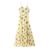 Fongt Women's Explosive French Sling Print V-Neck Sleeveless Sling Skirt