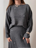 Fongt New Lazy Wind Loose Top + Fishtail Dress Set Women's Round Collar Knitting Set Bright