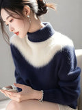 Fongt And White Imitation Sting Velvet Sweater Women 2025 Winter New High-End Feeling Super-Good-Looking Half-High Collar Top Knitted Shirt