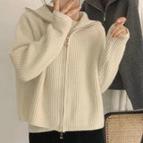 Women's Coat Spring And Autumn Lazy Style 2024 New Knitted Cardigan Zipper Korean Version Of The Internet Celebrity Loose And Gentle-Outfit