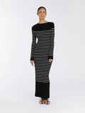 Fongt And Winter New Women's Fashion Elegant Round-Neck Dress Striped Dress Long Dress