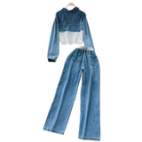 Fongt Kong-Flavored Casual Suit Women's High-Waisted Thigh-Legged Straight Trousers Two Sets Of Stylish Lapel Jacket Jacket