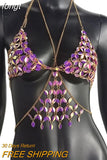 Sequins Link Chain 2 Piece Tank Tops Women Hollow Out Body Chain Crop Top 2023 Summer Beach Tops Rave Festival