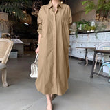 Elegant Women Shirt Dress Spring Fashion Long Sleeve Buttons Down Vestidos Chic Casual Office Ladies Solid Sundress