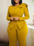 Fongt Fashion Women's Winter New Fashion Temperament Solid Color Long Sleeve T-Shirt Trousers African Set