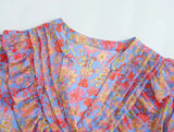 Fongt Women's Long-Sleeved V-Neck Flower-Print Shirt 6349