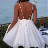 Fongt Women's Clothing Explosion Ponpony Hundtering Hem Sexy Bare Back V-Neckless Sling Dress