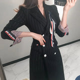 Fongt Wind Temperament Long Striped Double Buckle Waist Coat 2025 New Korean Version Of The Suit Wind Jacket