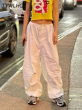 Cargo Pants Women Streetwear Fashion Overalls Big Pocket Patchwork Casual Pants Drawstring Low Waist Baggy Trouser
