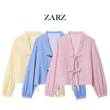 Fongt Homemade New Women's Butterfly Sweater Striped Prefectural Silk-Sleeved Shirt 1971160