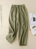 Cotton Linen Harem Pants LOOSE Casual 2023 Summer Women's Pants Solid Basic Elastic Waist Linen Black Ankle-Length