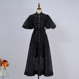 Fongt Court Style High Design Feeling Heavy Industry Nail Drill Short Sleeve Single Buckle Dress + Sling
