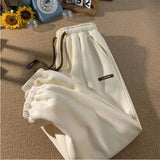 Warm Thickened Lamb Plush Winter Sweatpants Solid High Waist Baggy Pants Joggers Preppy Students Korean Harajuku Trousers-Outfit