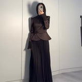 Fongt Autumn New Solid Fashion Splicing Design Round Collared 100-Folded Dress Girl