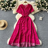 Fongt Piece Of V-Neck Tie With Short Sleeves Of Broken Flower Dress Women's Summer Thin Temperament French Dress