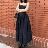 European Station Spring New Women's Wear Woven Split Line Pleated Lace Splicing Sling Lace Dress-Outfit