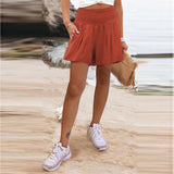 Fongt Women's Hot Selling Solid Color High-Waisted Elastic Shorts Tight Waist Wide Leg Slacks