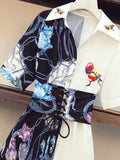 Women Summer Dresses 2022 New French Vintage Print High Waist Bandage Lace Up Midi Dresses Office Ladies