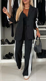 Fongt Casual Black And White Striped Suit Suit Women's Clothing