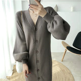 Sweater Dress Women Knitted Sweaters Dresses V-neck Bodycon Midi Button Decor Slim Long Sleeve Vestidos
