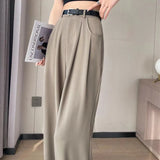 Rice White Wide Leg Pants Female Spring And Summer New Versatile Design Vertical Sense Suit Pants Loose Show Thin Straight Leg Casual Pants-Outfit