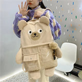 Corduroy Bear Backpacks for Cute Women Multi-pockets School Bags Large Capacity Backpack Teenger Girls Schoolbag